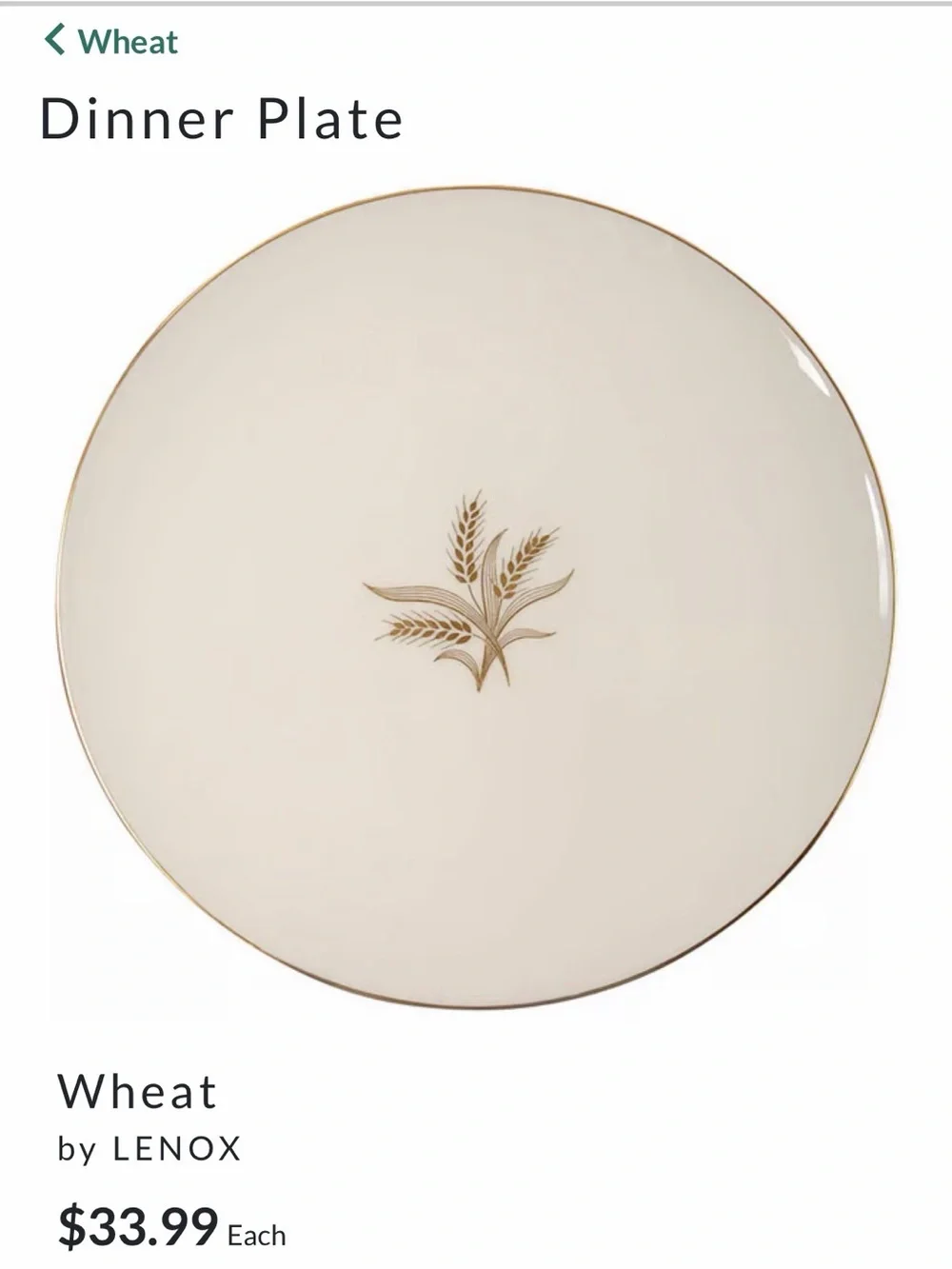 Vintage Lenox Harvest (Wheat / R-442) Fine Bone China Dinner Plates (set of 4)